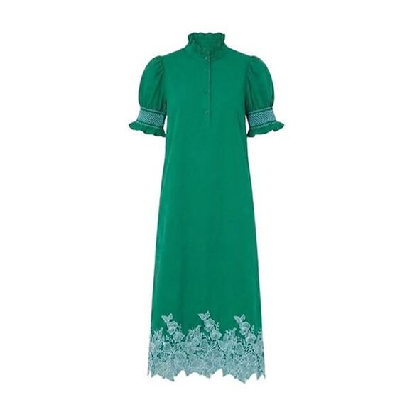 HYACINTH HOUSE Green & Baby Blue Embroidery Eliza Midi Dress Size L NWT - Picture 8 of 8
